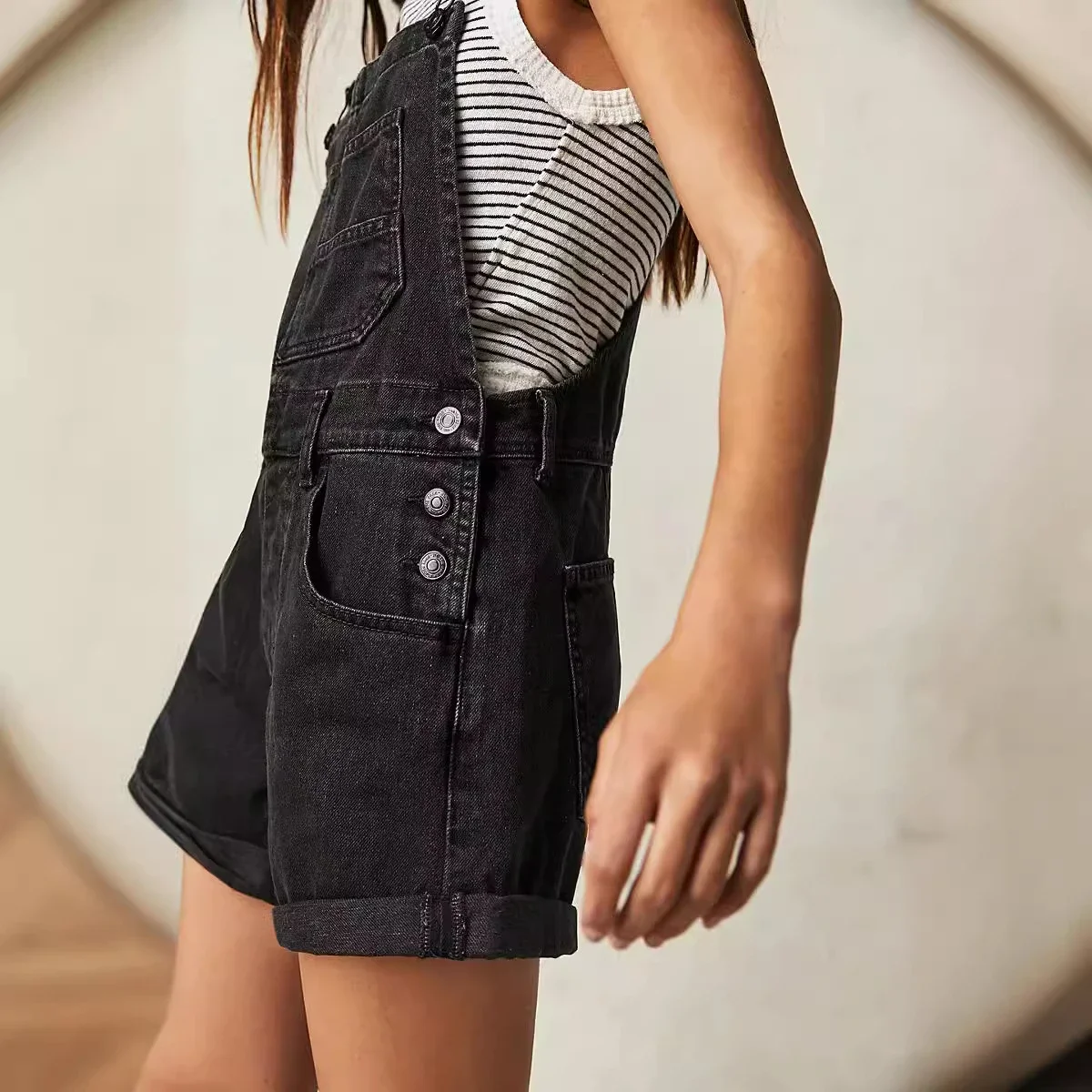 Loose Multi - Pocket Bib Jeans for Women (European & American)