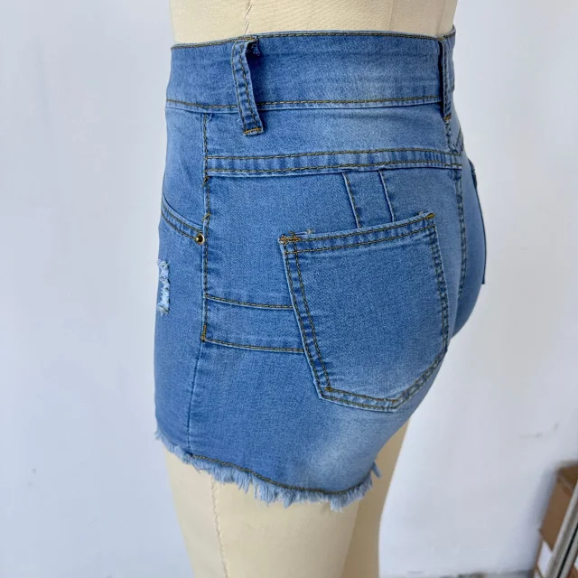 Aliexpress Indie Site: Elastic Ripped Fringe Denim Shorts (Women) Detail