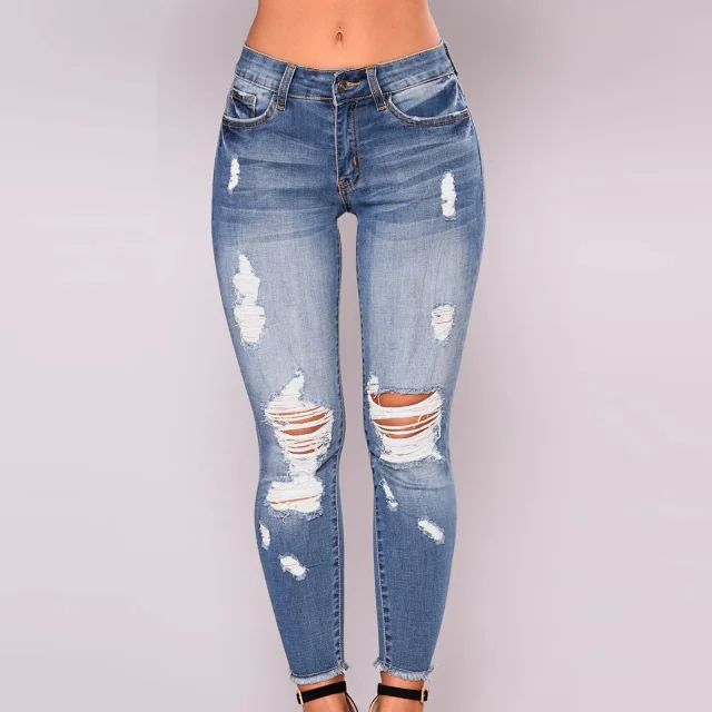 High-waisted Stretch Ripped Jeans for Women Detail