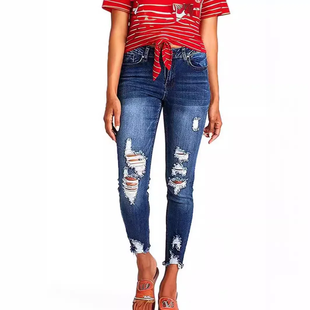 High-Waist Stretch Ripped Jeans for Women