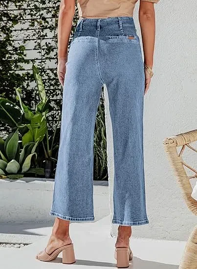Retro Indigo Striped Wide-Leg High-Waist Jeans Detail