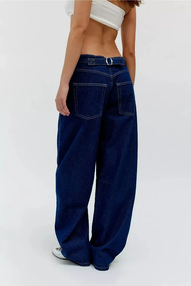 Factory Direct Vintage Dark Blue Wide Leg Jeans Detail
