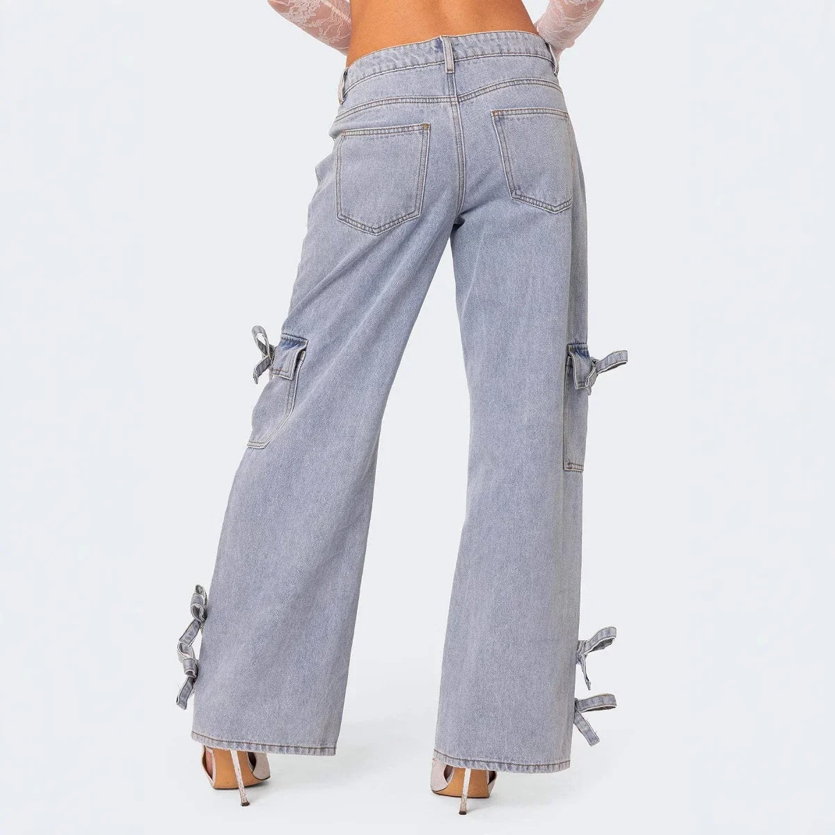 Retro Bow - Tie Mid - Rise Straight Pants