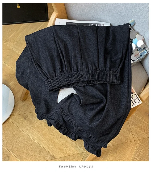 2025 Autumn New Thickened Tencel Denim Ruffle Trim Relaxed Fit Straight Cropped Pants for Women Detail