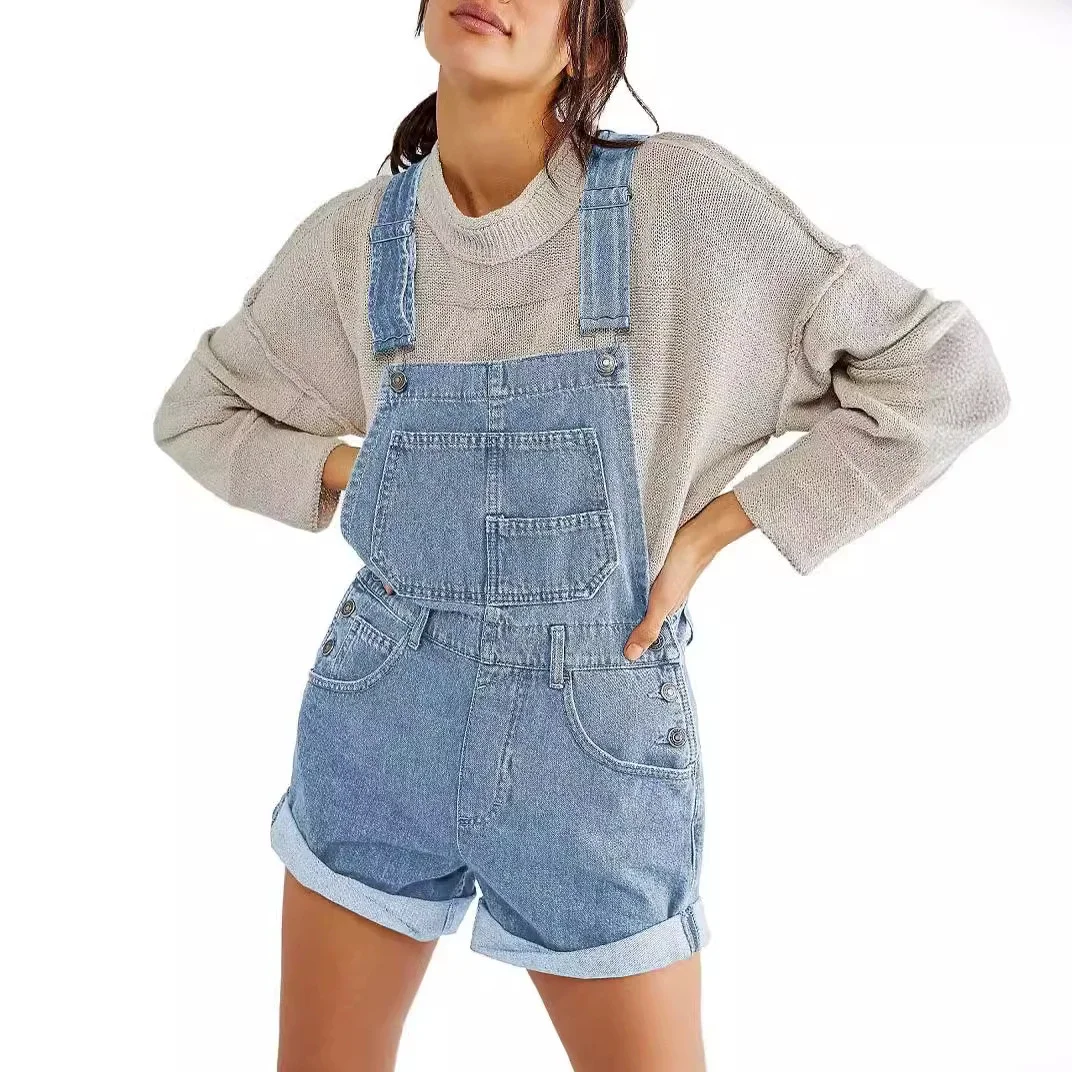 Loose Multi - Pocket Bib Jeans for Women (European & American)
