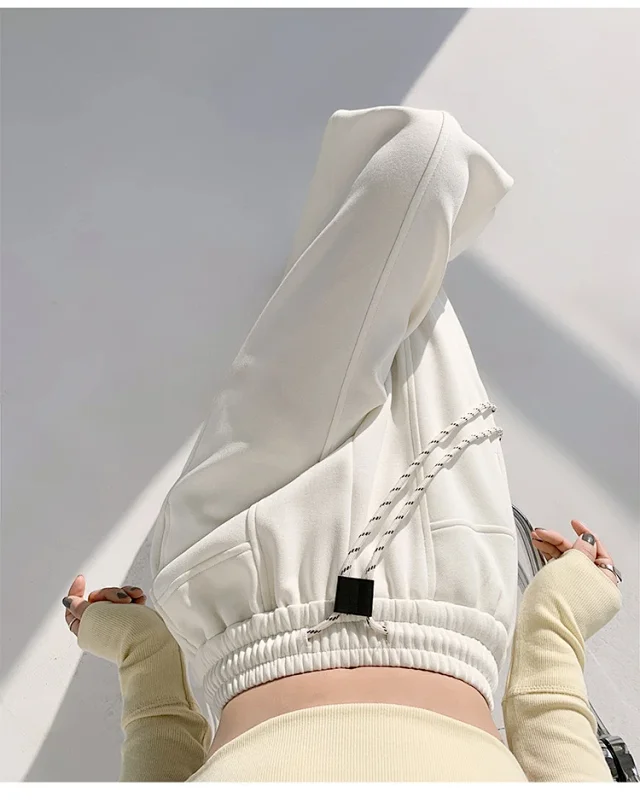 2025 Fall New White Banana Wide - Leg Pants Detail