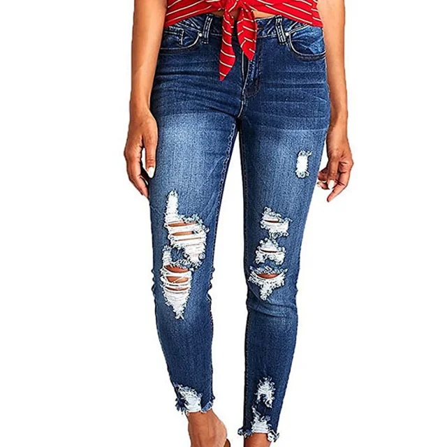 High-Waist Stretch Ripped Jeans for Women Detail