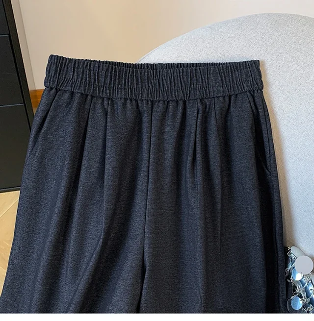 2025 Autumn New Thickened Tencel Denim Ruffle Trim Relaxed Fit Straight Cropped Pants for Women Detail