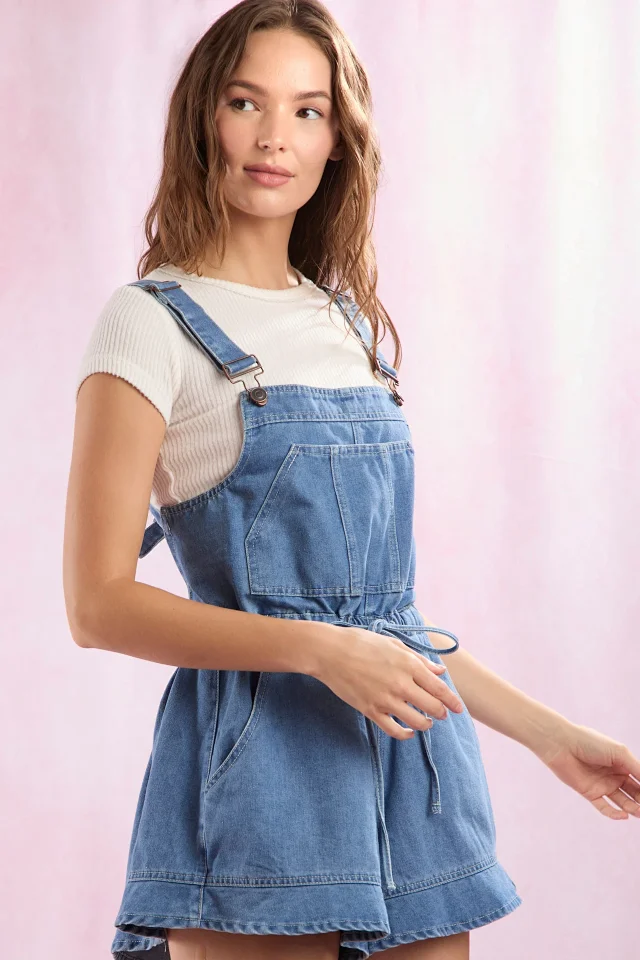 Stylish Loose Denim Overalls for Girls Detail
