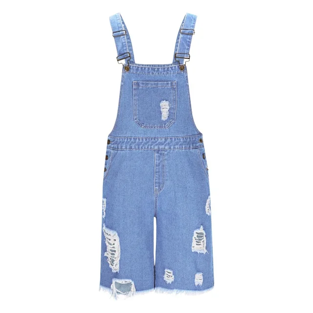 TEMU Big Size Ripped Men's Denim Bib Shorts Detail