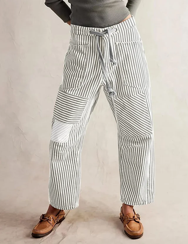 Mid-waist Striped Wide-leg Pants Detail