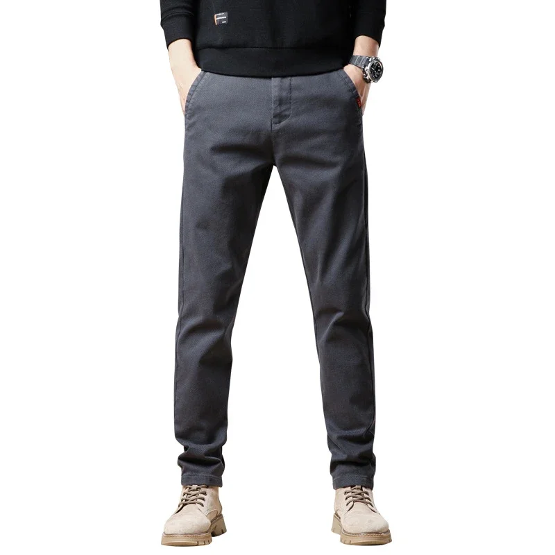 Men's Winter Fleece Slim Straight Warm Business Pants