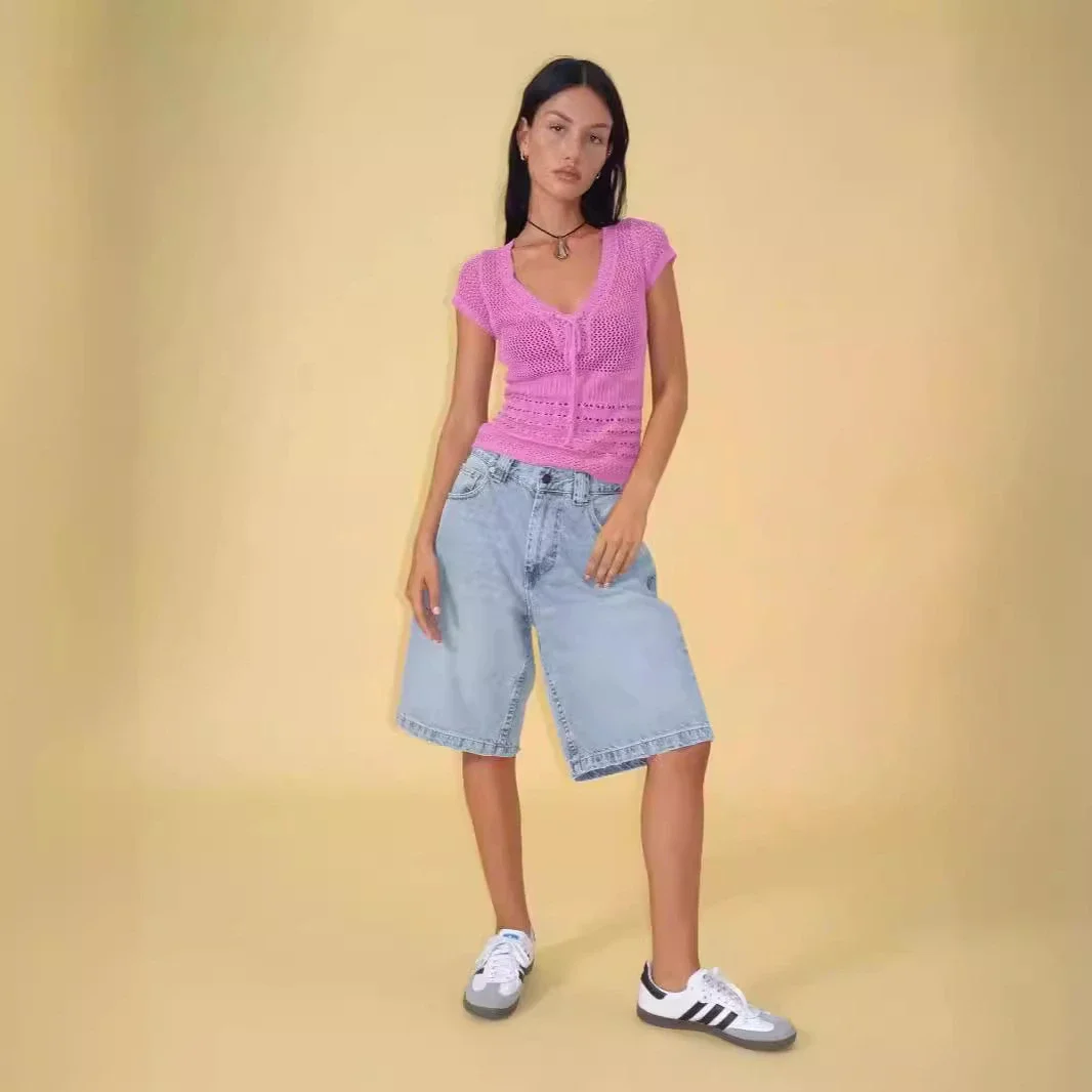 AliExpress Loose Non - Stretch Retro Denim Capris for Women