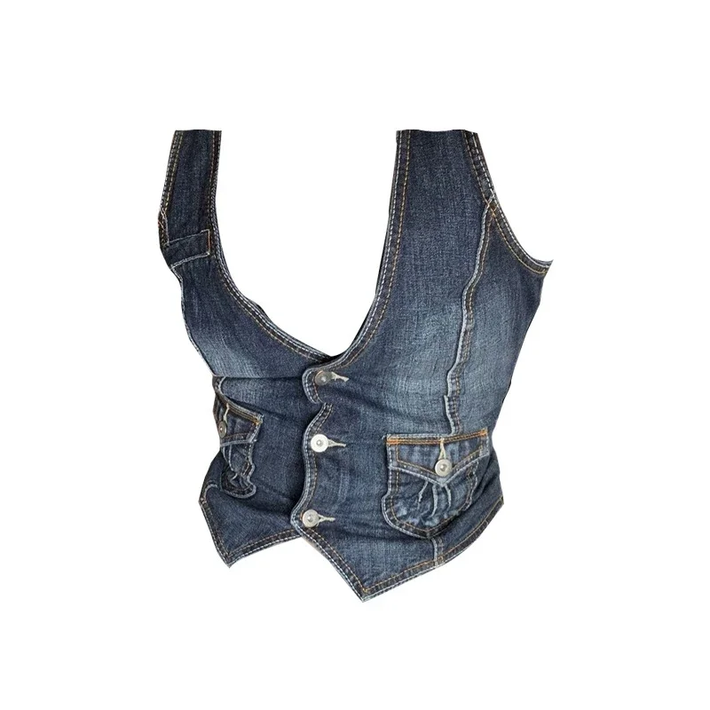 European & American Style Slim-fit Denim Vest for Women