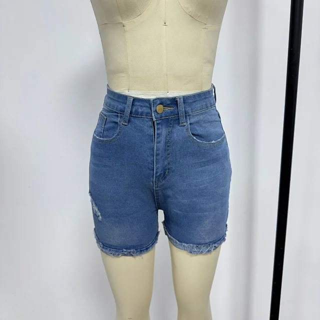 European & American Loose Straight Denim Shorts (Light Blue) Detail