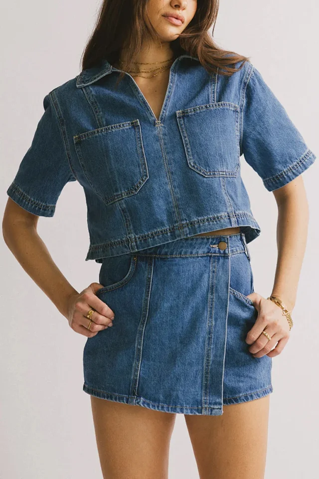 Amazon Western Denim Skirt & Pants Set Detail