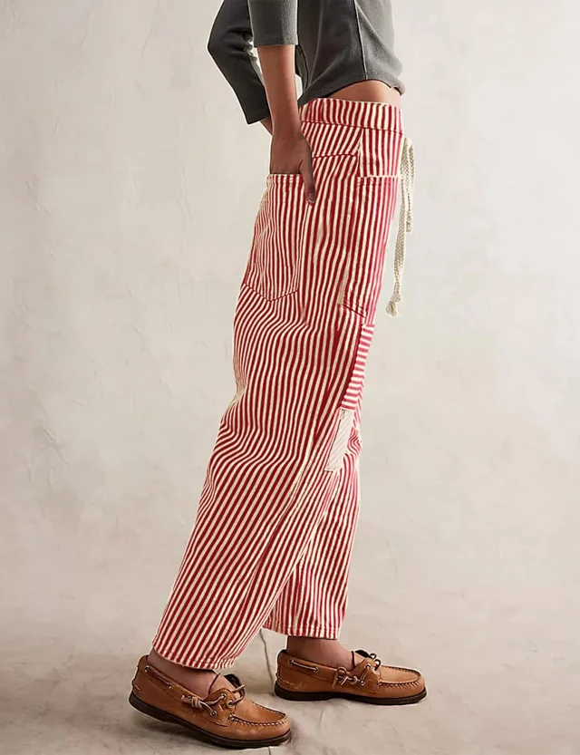 Mid-waist Striped Wide-leg Pants Detail