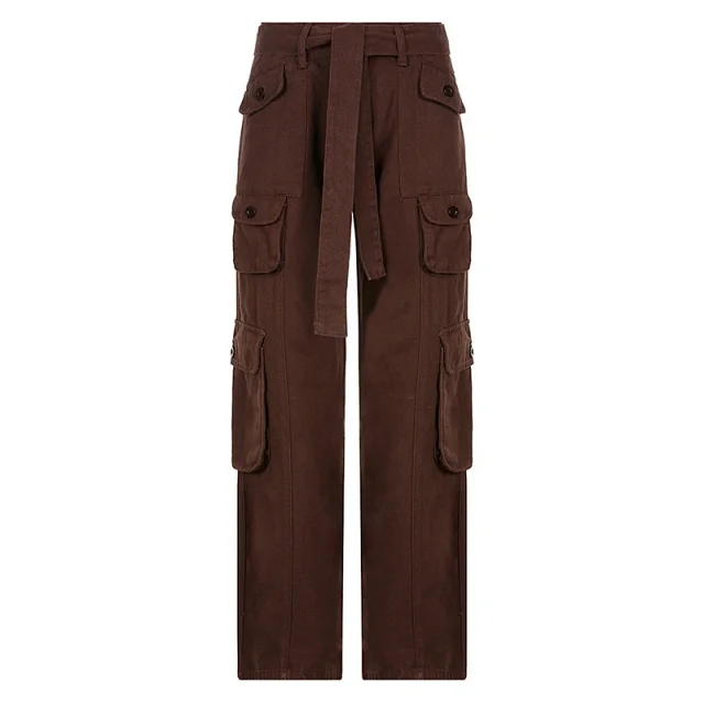 Trendy Women's Gray Wide-Leg Cargo Pants Detail