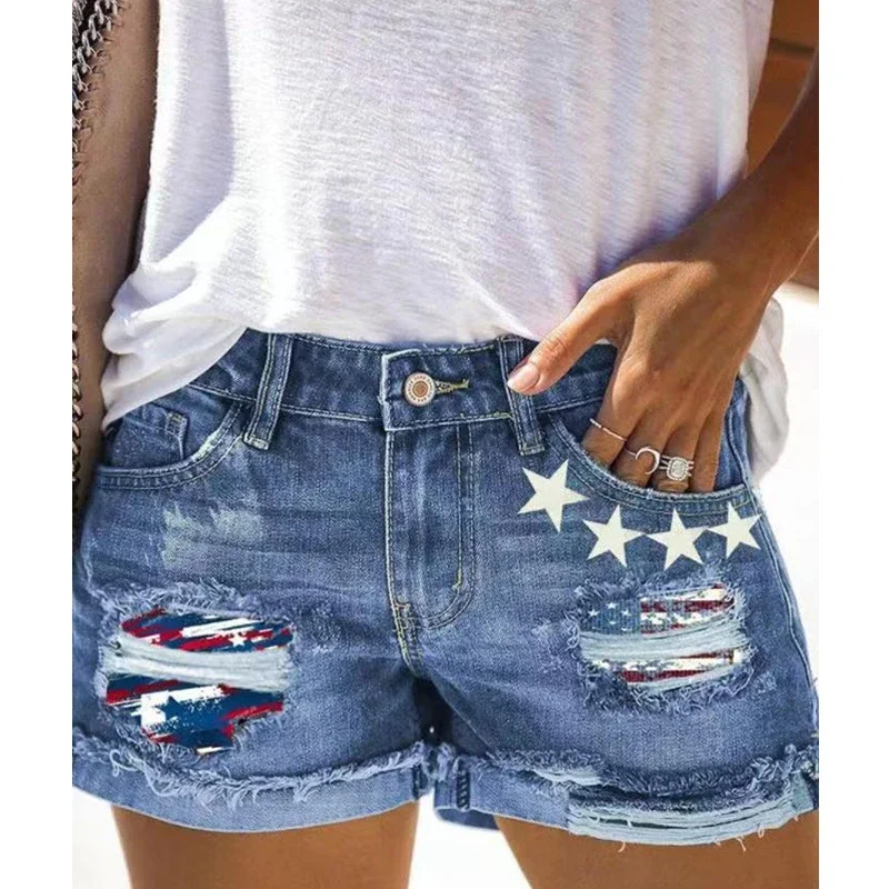 Women's Ripped Flap Denim Shorts