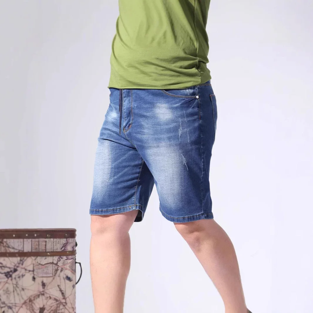 Men's Summer Elastic Waist Denim Shorts (Plus Size)