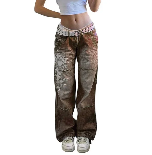 Street-style Irregular Print Loose Jeans Detail