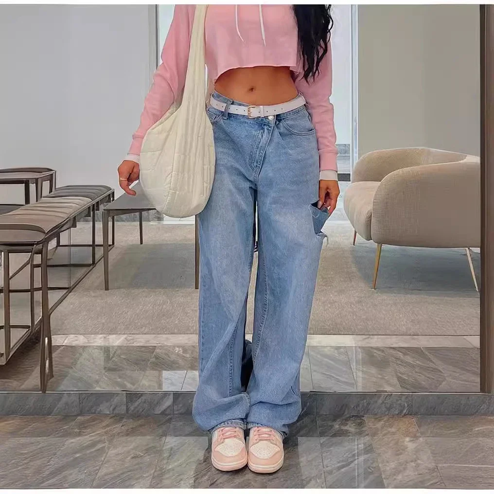 Stylish Low-rise Ripped Loose Jeans for Women (Export Style)