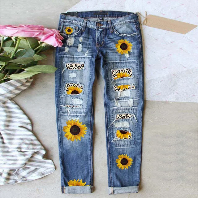 Fashion Slim Printed Denim Pants for Women Detail