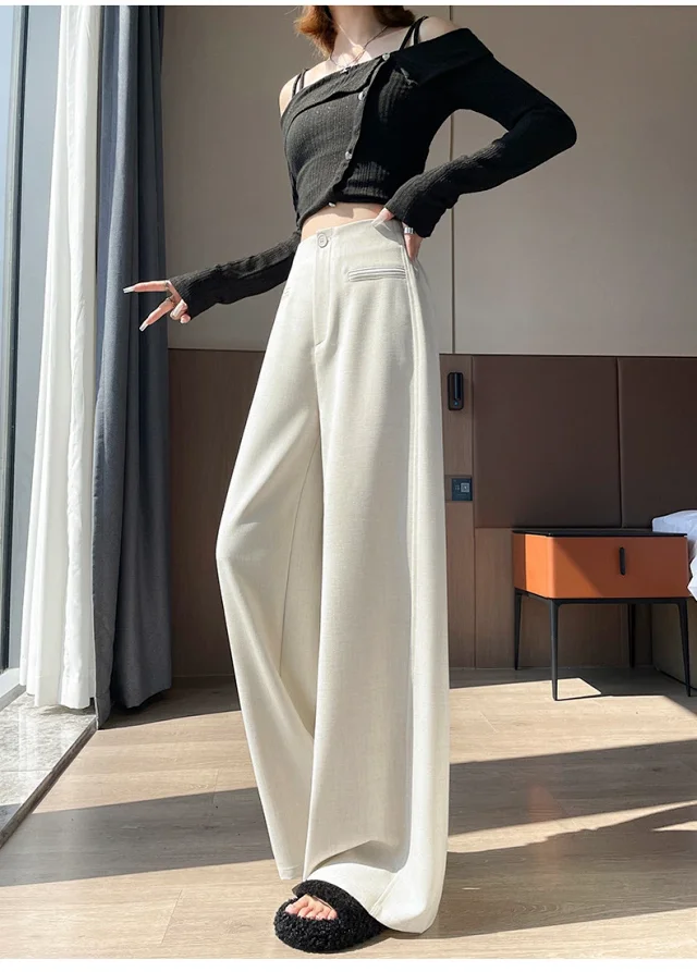 Women's Grey Wide - leg Suit Pants 2025 Detail