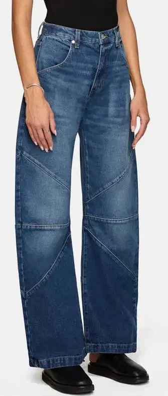 Euro - American Fashion Patchwork Pintuck Washed Jeans Detail