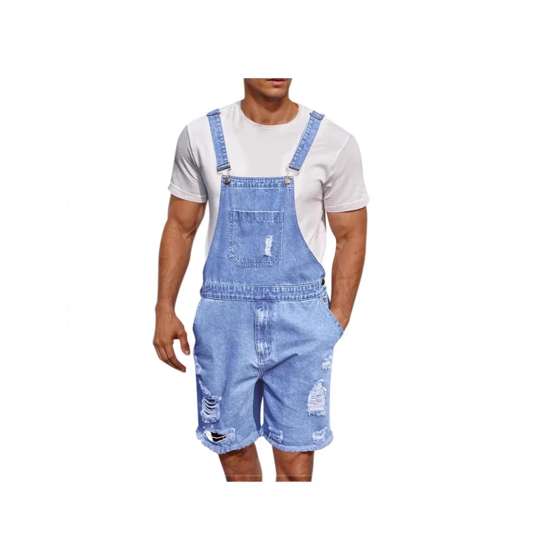 TEMU Big Size Ripped Men's Denim Bib Shorts