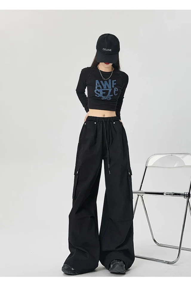 2025 Fall Women's American Streetwear Straight Cargo Pants Detail