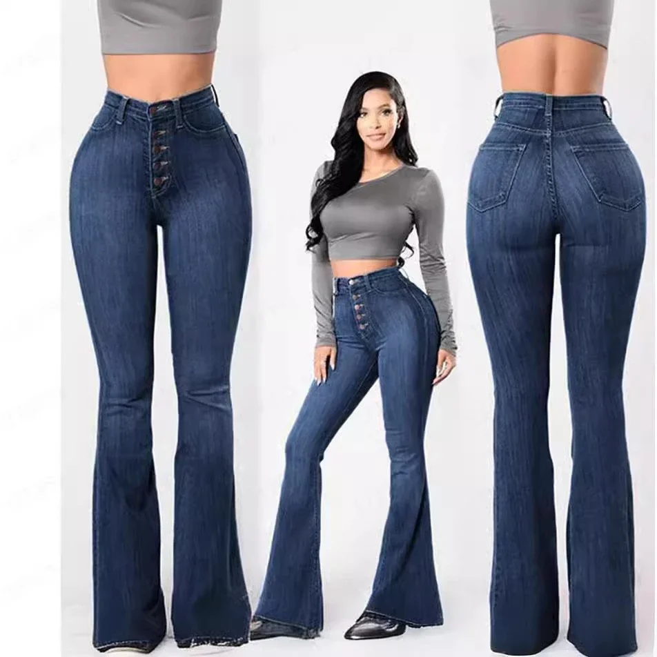 High-waisted Stretch Wide-leg Jeans (Women)