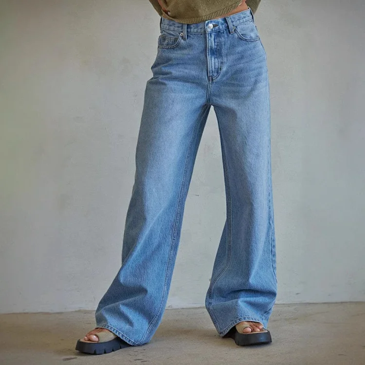 European and American Washed High - Waist Loose Jeans