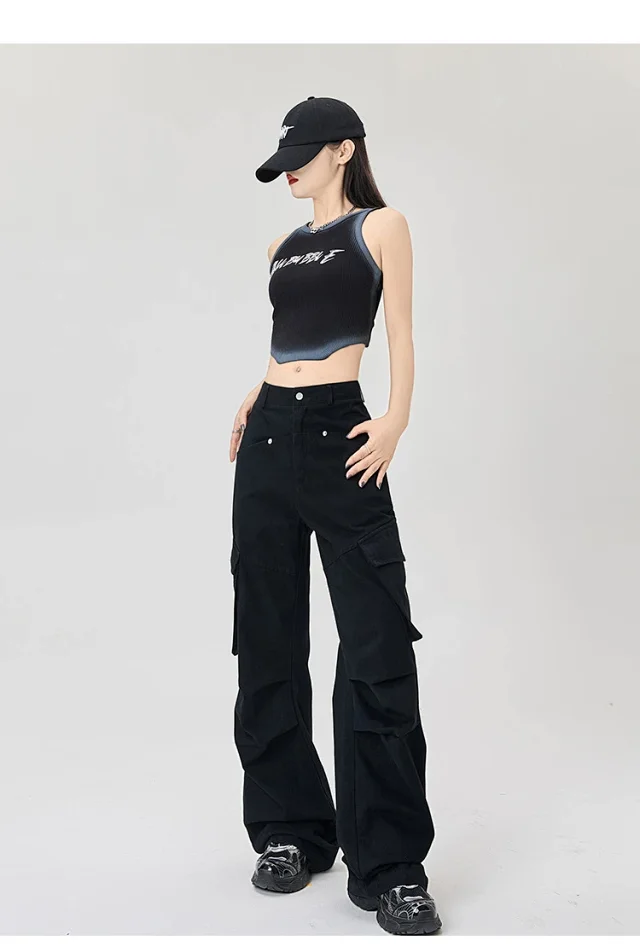 American Retro Pleated Multi-pocket Streetwear Cargo Pants Detail