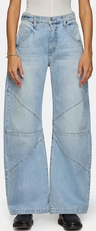 Euro - American Fashion Patchwork Pintuck Washed Jeans Detail
