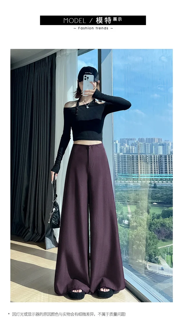 Women's 2025 Autumn Gray Wide - leg Pants Detail