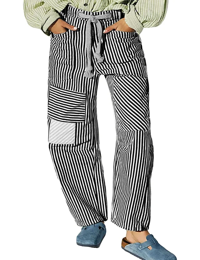 Mid-waist Striped Wide-leg Pants Detail