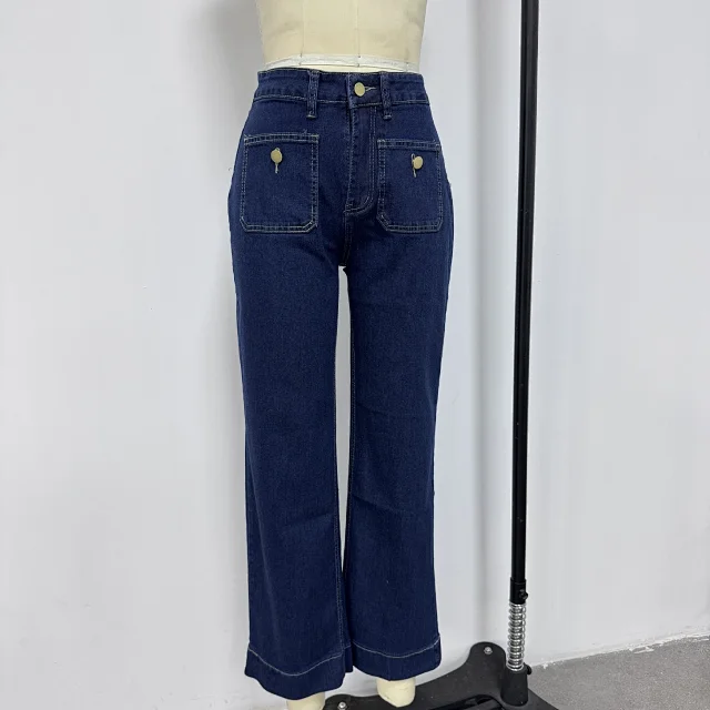 Loose Straight Flare Jeans, High-Waist, All-Match Detail