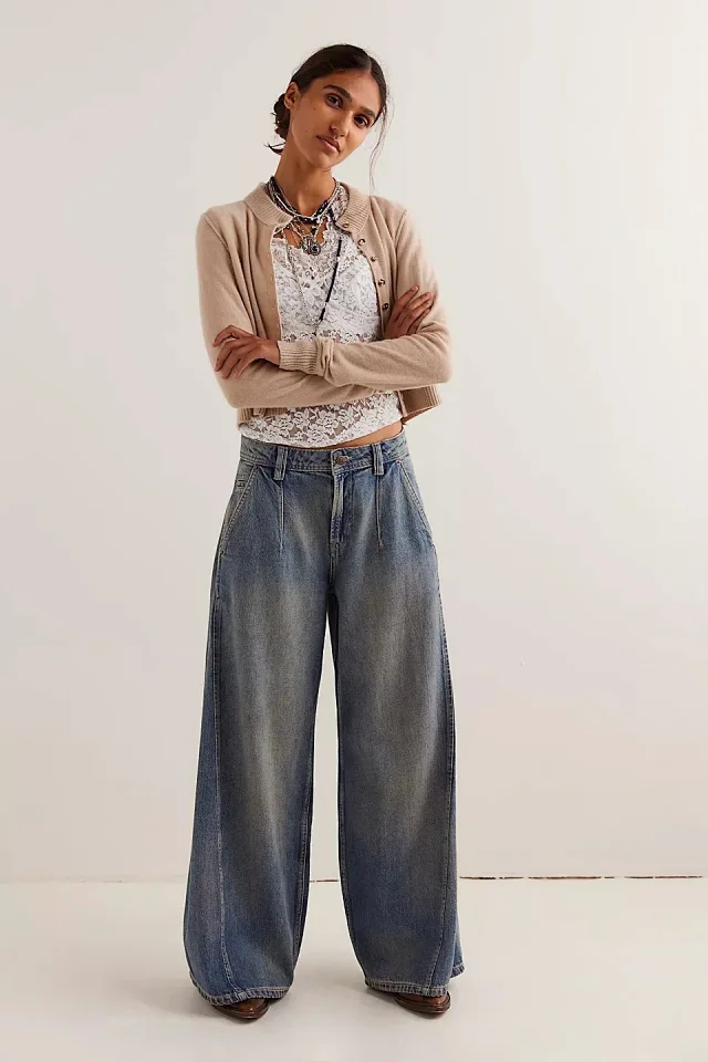 Vintage Wide-Leg Denim Pants for Women Detail