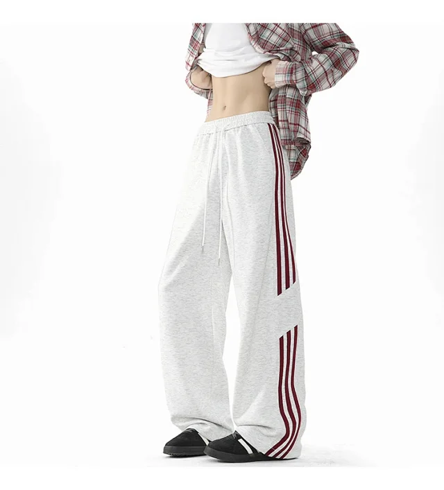 2025 Spring New US High Street Striped Patchwork Sweatpants for Men (Large Size, Wide-Leg, Loose & Casual Sportswear) Detail