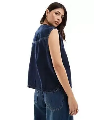 Amazon Denim Sleeveless Vest with Tie for Women Detail