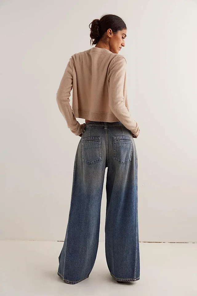Vintage Wide-Leg Denim Pants for Women Detail