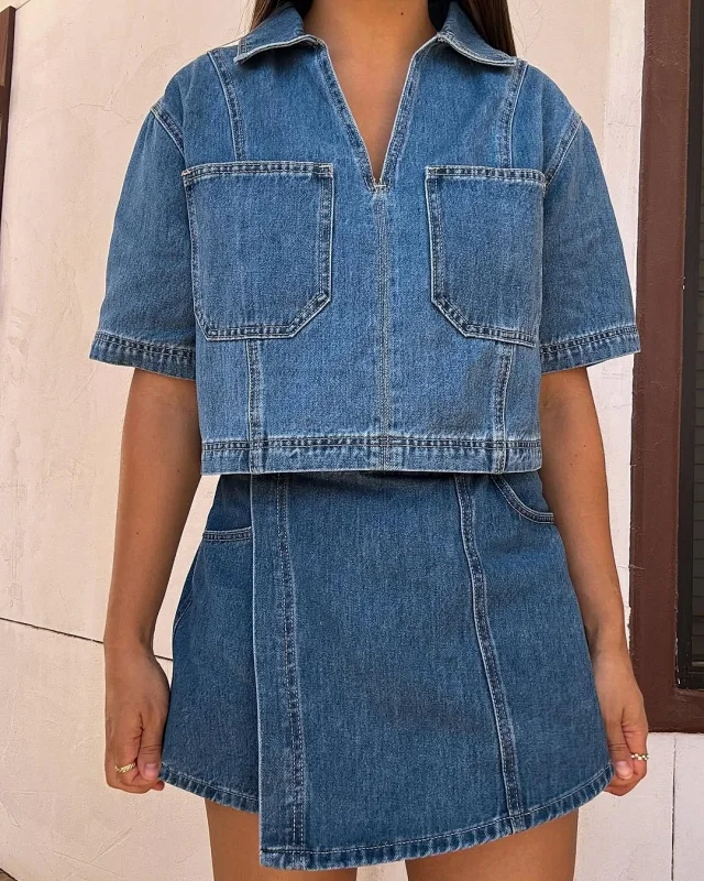 Amazon Western Denim Skirt & Pants Set Detail