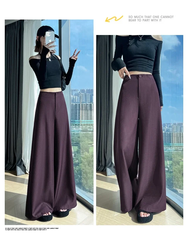 Women's 2025 Autumn Gray Wide - leg Pants Detail