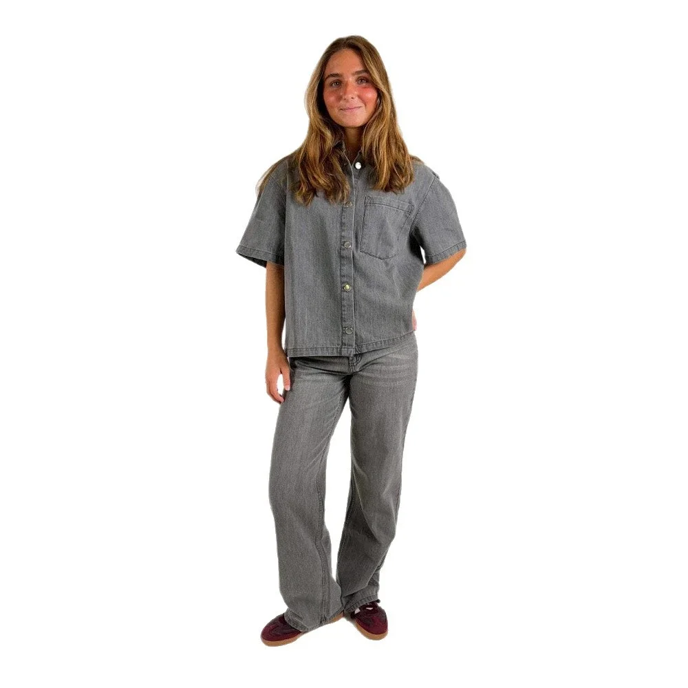 2025 Summer Retro Denim Short-Sleeve Shirts for Women