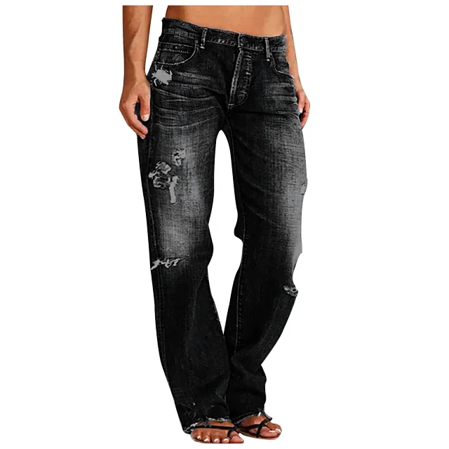 Women's Trendy Distressed Mid - rise Straight Jeans Detail
