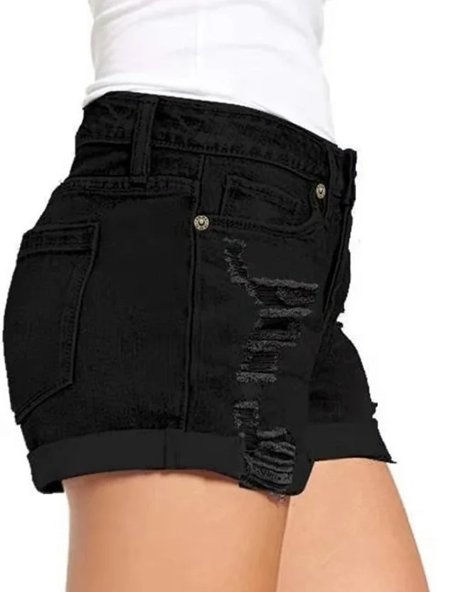 Women's Distressed Cuffed Denim Shorts Detail