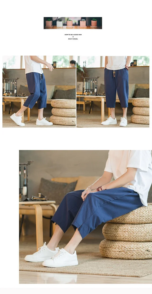 Men's Summer Cotton Cropped Pants Detail