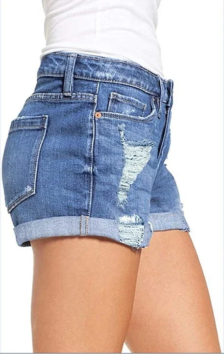 Elastic Ripped Denim Shorts for Women (EU/US Stock) Detail
