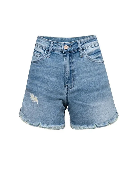 European & American Loose Straight Denim Shorts (Light Blue) Detail